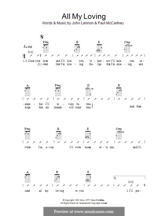 All My Loving (The Beatles): For ukulele by John Lennon, Paul McCartney