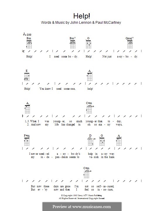 Help! (The Beatles): For ukulele with strumming patterns by John Lennon, Paul McCartney