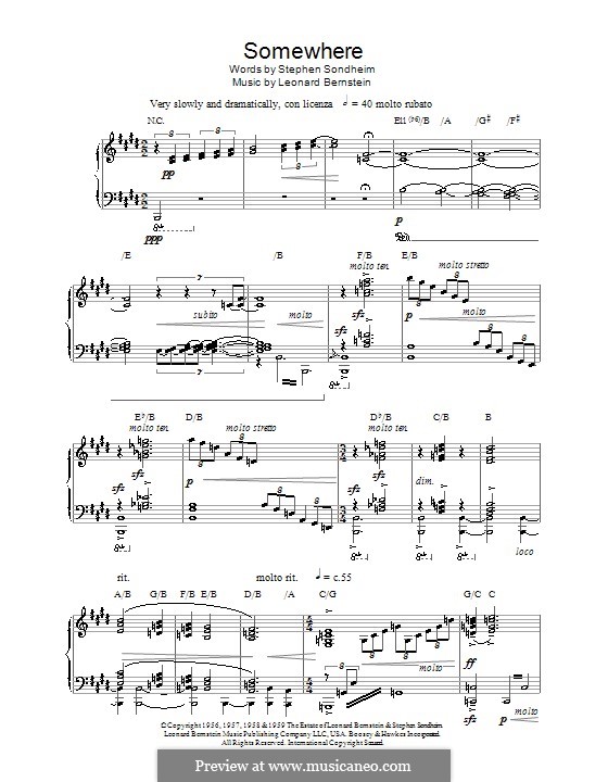 Somewhere (from West Side Story): For voice and piano (or guitar) by Leonard Bernstein