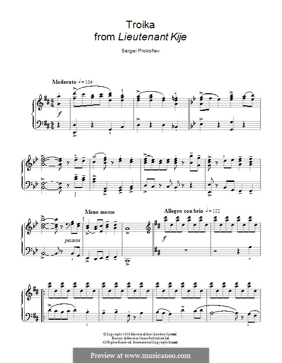 Lieutenant Kijé, Op.60: Troika. Arrangement for piano by Sergei Prokofiev
