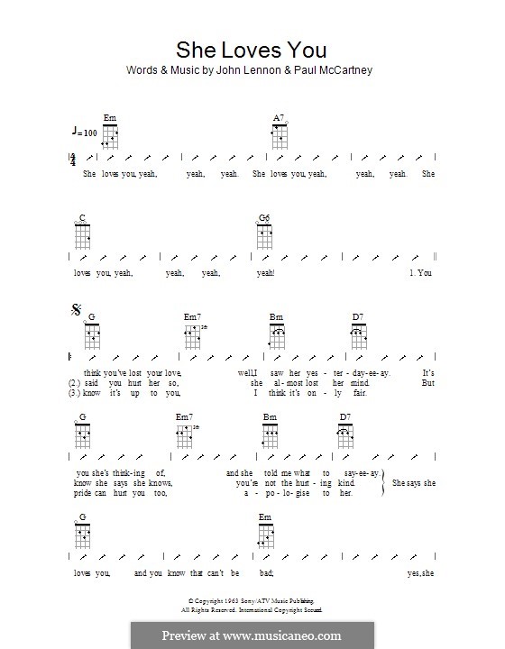 She Loves You (The Beatles): Ukulele with strumming patterns by John Lennon, Paul McCartney