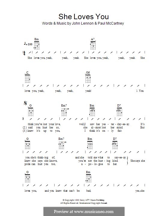 She Loves You (The Beatles): Ukulele with strumming patterns by John Lennon, Paul McCartney