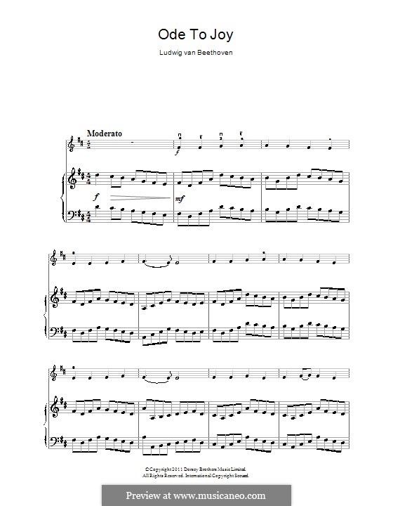 Ode to Joy (Printable scores): Version for violin and piano by Ludwig van Beethoven