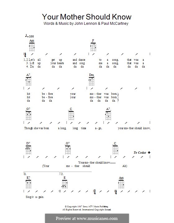 Your Mother Should Know (The Beatles): For ukulele with strumming patterns by John Lennon, Paul McCartney