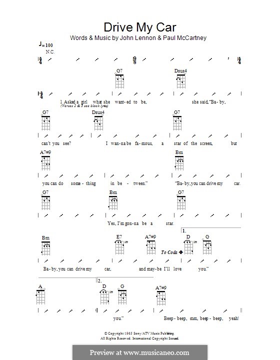 Drive My Car (The Beatles): Ukulele with strumming patterns by John Lennon, Paul McCartney