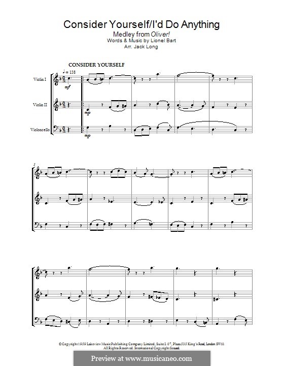 Consider Yourself (from Oliver!): For string ensemble by Lionel Bart