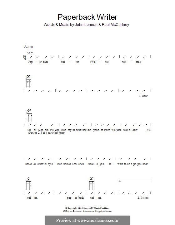 Paperback Writer (The Beatles): Ukulele with strumming patterns by John Lennon, Paul McCartney
