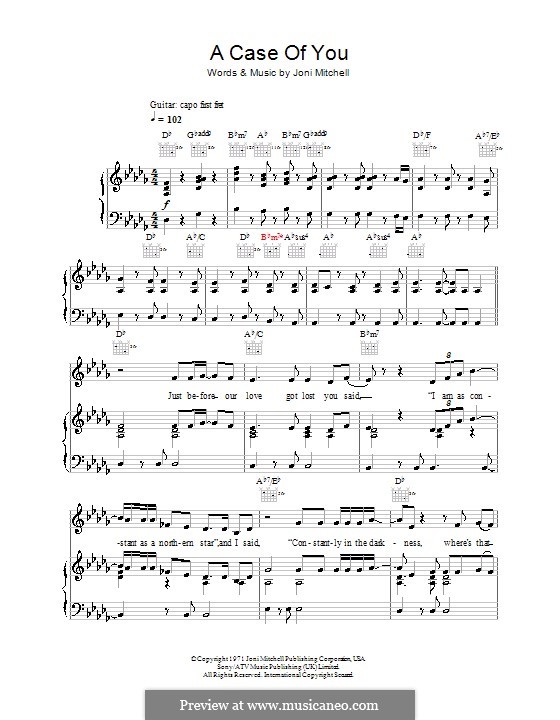 A Case of You (Diana Krall): For voice and piano (or guitar) by Joni Mitchell