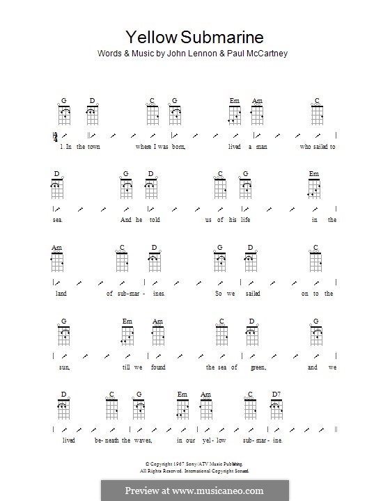 Yellow Submarine (The Beatles): For ukulele with strumming patterns by John Lennon, Paul McCartney