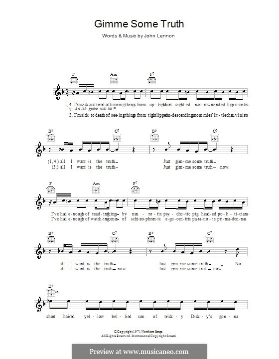 Gimme Some Truth by J. Lennon sheet music on MusicaNeo
