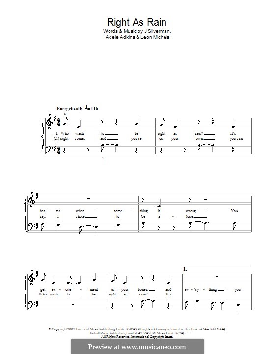 Right as Rain: For easy piano by Adele, Jeffrey Silverman, Leon Michels