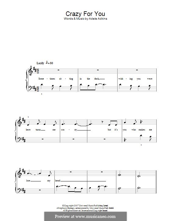 Crazy for You by Adele sheet music on MusicaNeo