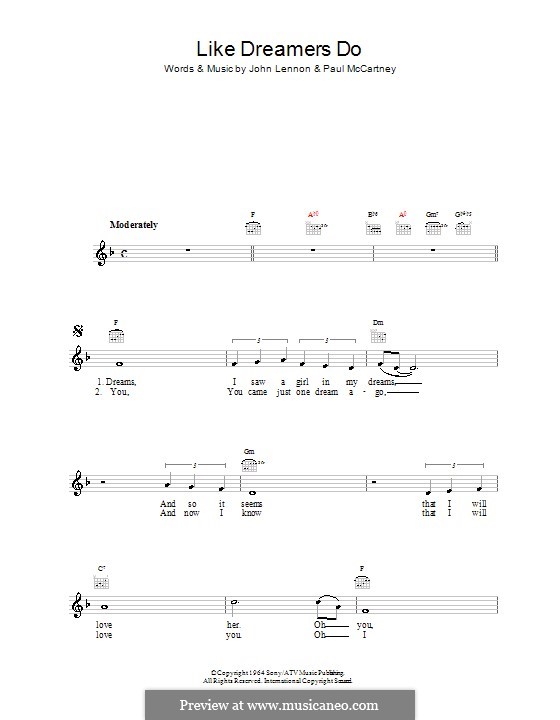 Like Dreamers Do (The Beatles): Melody line, lyrics and chords by John Lennon, Paul McCartney