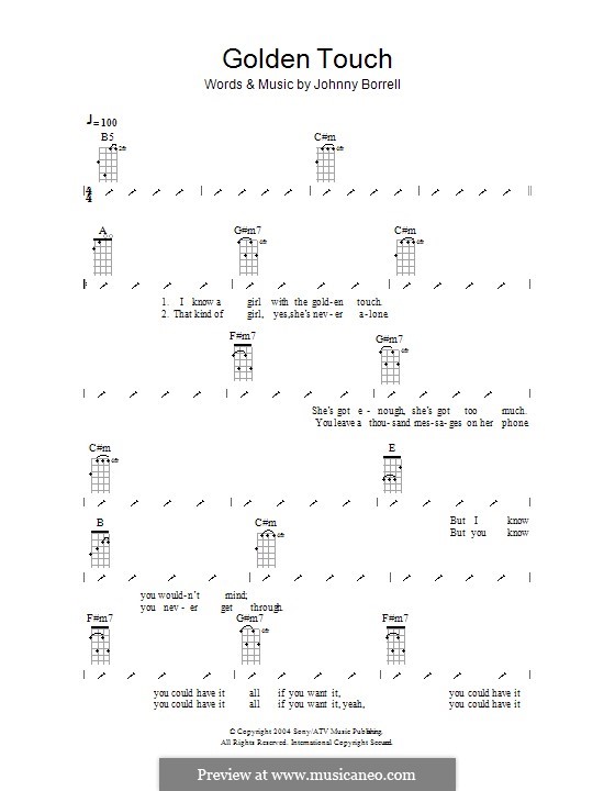 Golden Touch (Razorlight): For ukulele with strumming patterns by Johnny Borrell
