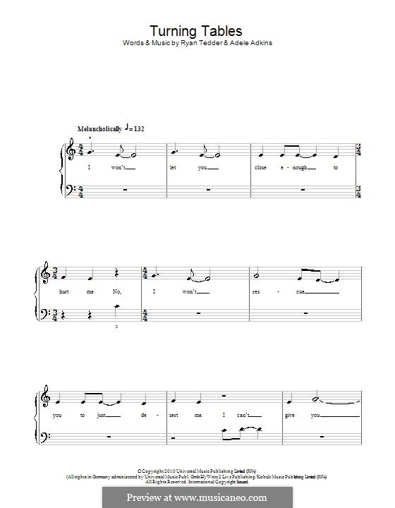 Turning Tables: For easy piano by Adele, Ryan B Tedder