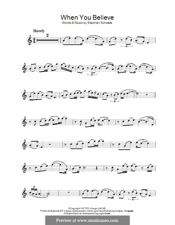 When You Believe (from The Prince of Egypt): For alto saxophone by Stephen Schwartz