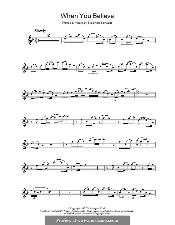 When You Believe (from The Prince of Egypt): For clarinet by Stephen Schwartz
