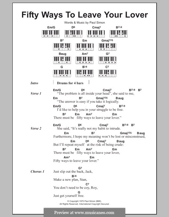 Fifty Ways to Leave Your Lover by P. Simon sheet music on MusicaNeo