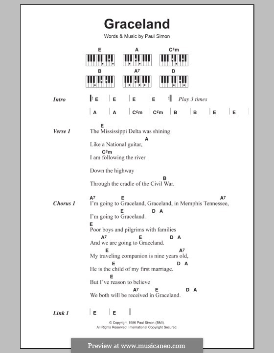 Graceland by P. Simon - sheet music on MusicaNeo