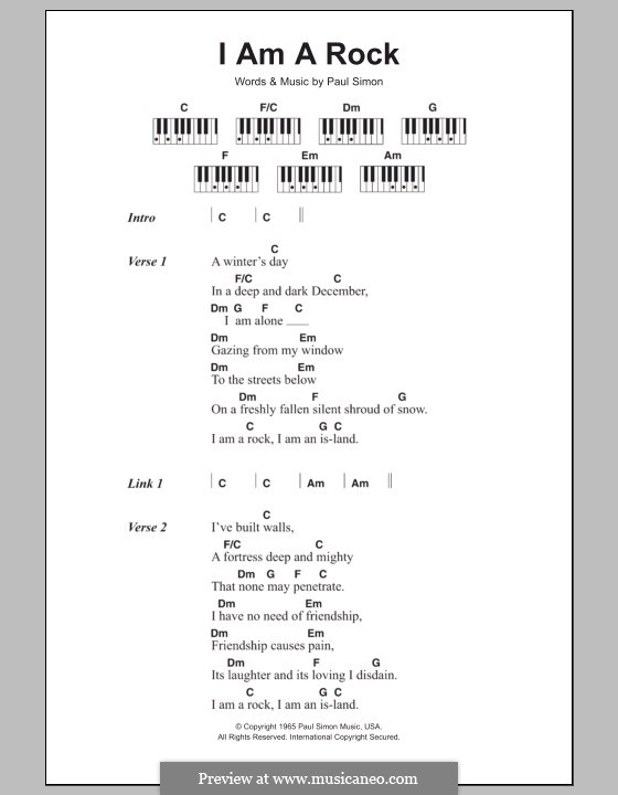 I am a Rock (Simon & Garfunkel): Lyrics and piano chords by Paul Simon.