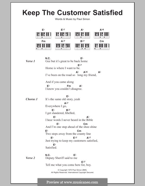 Keep the Customer Satisfied (Simon & Garfunkel): Lyrics and piano chords by Paul Simon