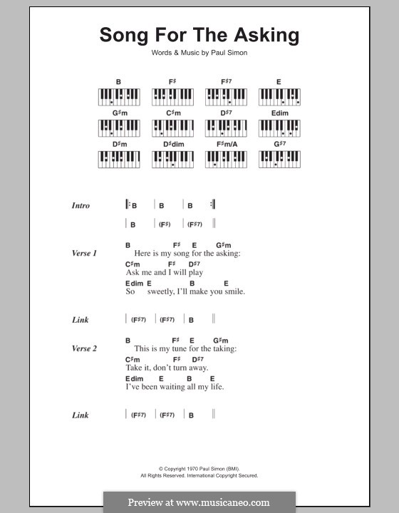 Song for the Asking (Simon & Garfunkel): Lyrics and piano chords by Paul Simon