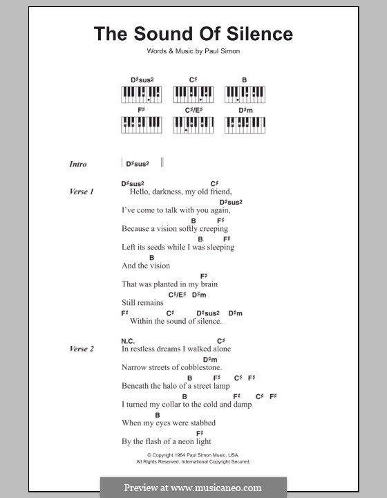 The Sound of Silence (Simon & Garfunkel): Lyrics and piano chords by Paul Simon