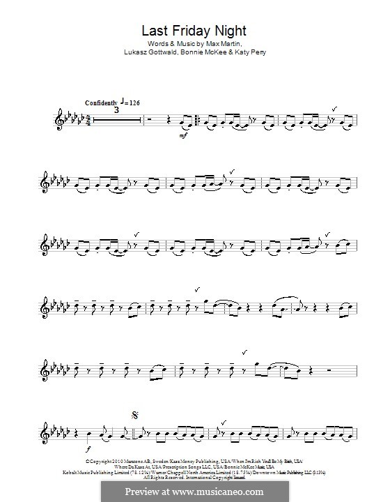 Last Friday Night (T.G.I.F.): For alto saxophone by Bonnie McKee, Katy Perry, Lukas Gottwald, Max Martin