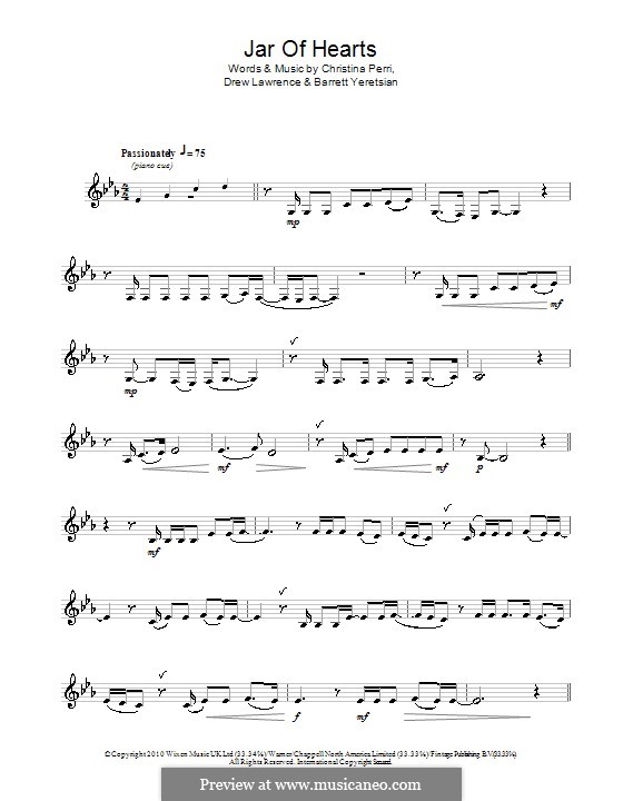 Jar of Hearts: For alto saxophone by Barrett Yeretsian, Christina Perri, Drew Lawrence