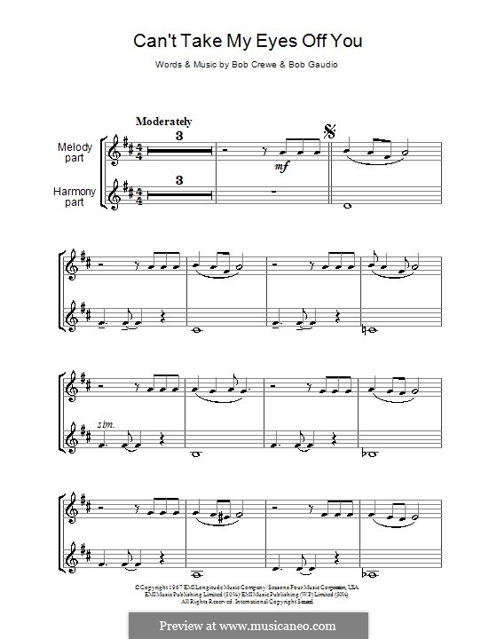 Can't Take My Eyes Off of You (Frankie Valli & The Four Seasons): For two clarinets by Bob Crewe, Bob Gaudio