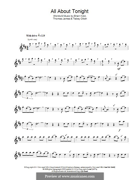 All About Tonight (Pixie Lott): For flute by Brian Kidd, Tebey Ottoh, Thomas James