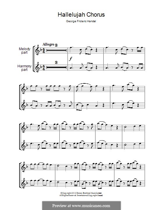 No.44 Hallelujah (Printable Scores): For two flutes by Georg Friedrich Händel