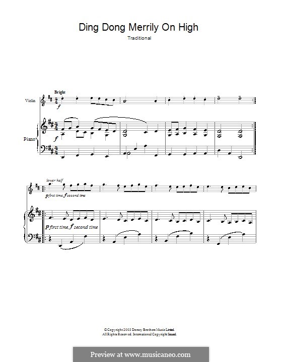 Ding Dong! Merrily on High (Printable Scores): For violin by folklore