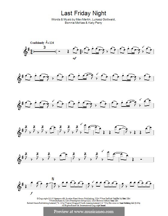 Last Friday Night (T.G.I.F.): For flute by Bonnie McKee, Katy Perry, Lukas Gottwald, Max Martin