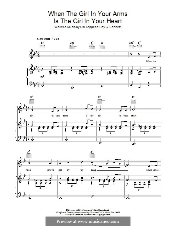 When the Girl in Your Arms Is The Girl in Your Heart (Cliff Richard): For voice and piano (or guitar) by Roy C. Bennett, Sid Tepper