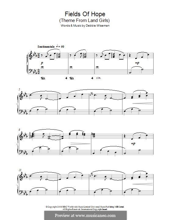 Fields of Hope (Theme from Land Girls): For piano by Debbie Wiseman