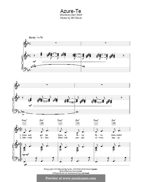 Azure-Te (Paris Blues): For voice and piano or guitar (Frank Sinatra) by Billy Davis