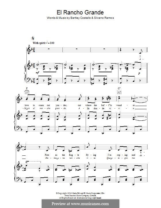 El Rancho Grande (Merle Travis): For voice and piano (or guitar) by Bartley Costello, Silvano Ramos