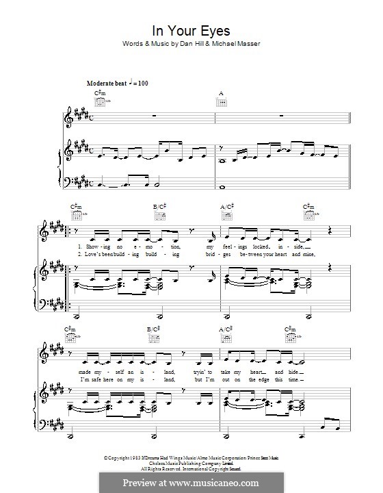 In Your Eyes (Niamh Kavanagh): For voice and piano (or guitar) by Dan Hill, Michael Masser