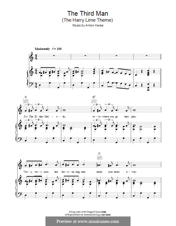 The Third Man (The Harry Lime Theme): For voice and piano (or guitar) by Anton Karas