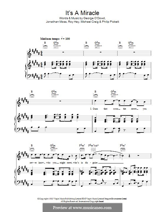 It's a Miracle (Culture Club): For voice and piano (or guitar) by George O'Dowd, Jon Moss, Michael Craig, Philip Pickett, Roy Hay