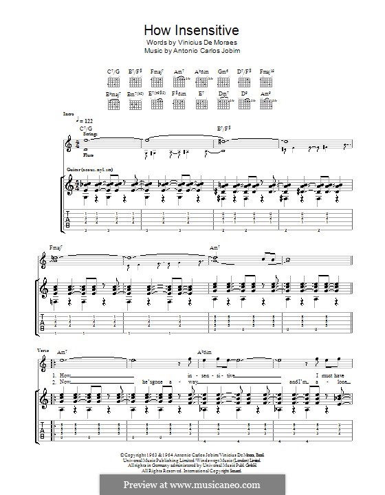 How Insensitive (Insensatez): For guitar with tab by Antonio Carlos Jobim