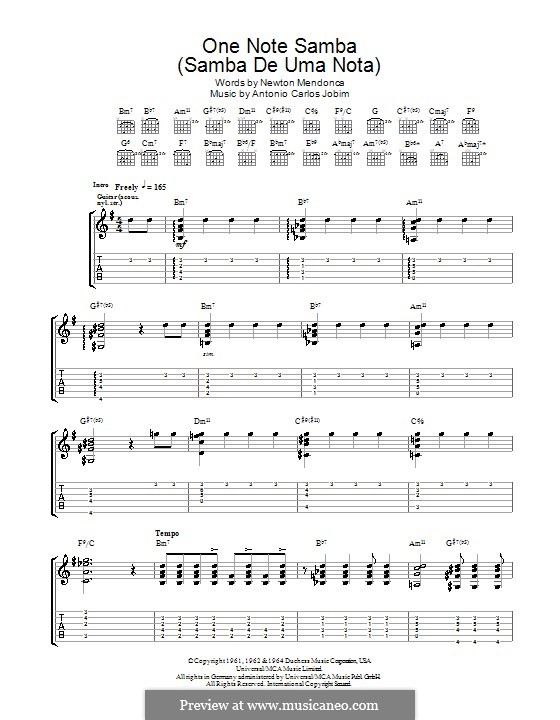One Note Samba (Samba De Uma Nota): For guitar with tab by Antonio Carlos Jobim