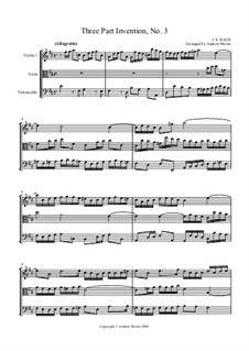 No.3 in D Major, BWV 789: For string trio by Johann Sebastian Bach