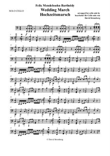Wedding March: For cello solo by Felix Mendelssohn-Bartholdy