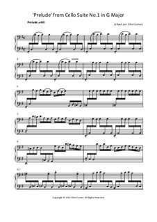 Suite for Cello No.1 in G Major, BWV 1007: Prelude. Version for piano by Johann Sebastian Bach
