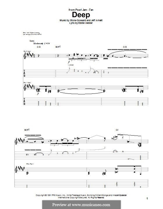 Deep (Pearl Jam): For guitar with tab by Jeff Ament, Stone Gossard