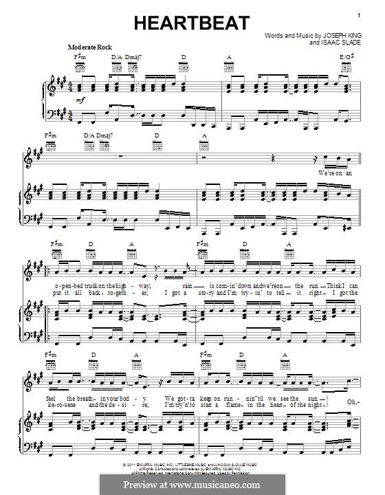 Heartbeat (The Fray): For voice and piano or guitar by Isaac Slade, Joseph King