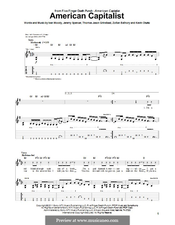 American Capitalist (Five Finger Death Punch): For guitar with tab by Ivan L. Moody, Jason Hook, Jeremy Spencer, Kevin Churko, Zoltán Bathory