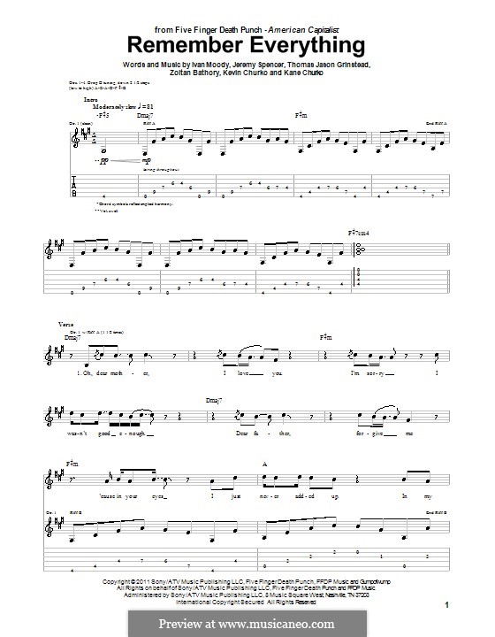 Remember Everything (Five Finger Death Punch): For guitar with tab by Ivan L. Moody, Jason Hook, Jeremy Spencer, Kane Churko, Kevin Churko, Zoltán Bathory